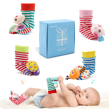 Sock Rattles For Babies 0-24 Months Baby Animal Foot Finder Educational Toys (4Fb)