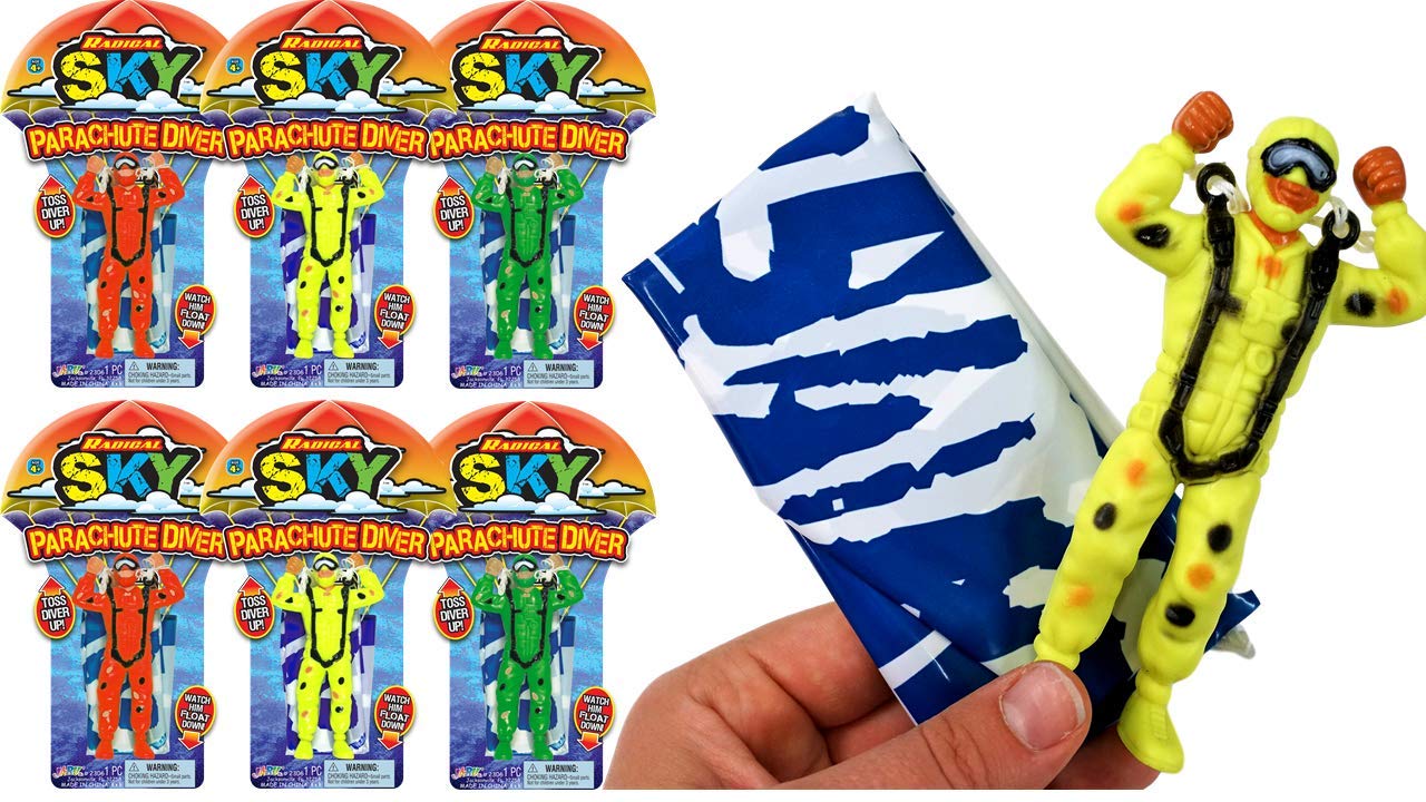 JA-RU Parachute Toys for Kids (6 Pack) Red  Yellow  or Green Flying Parachute Men Action Figures | Outdoor Recess Toys | Party Favors for Boys  Prizes  & Goodie Bag Stuffers. 2306-6s