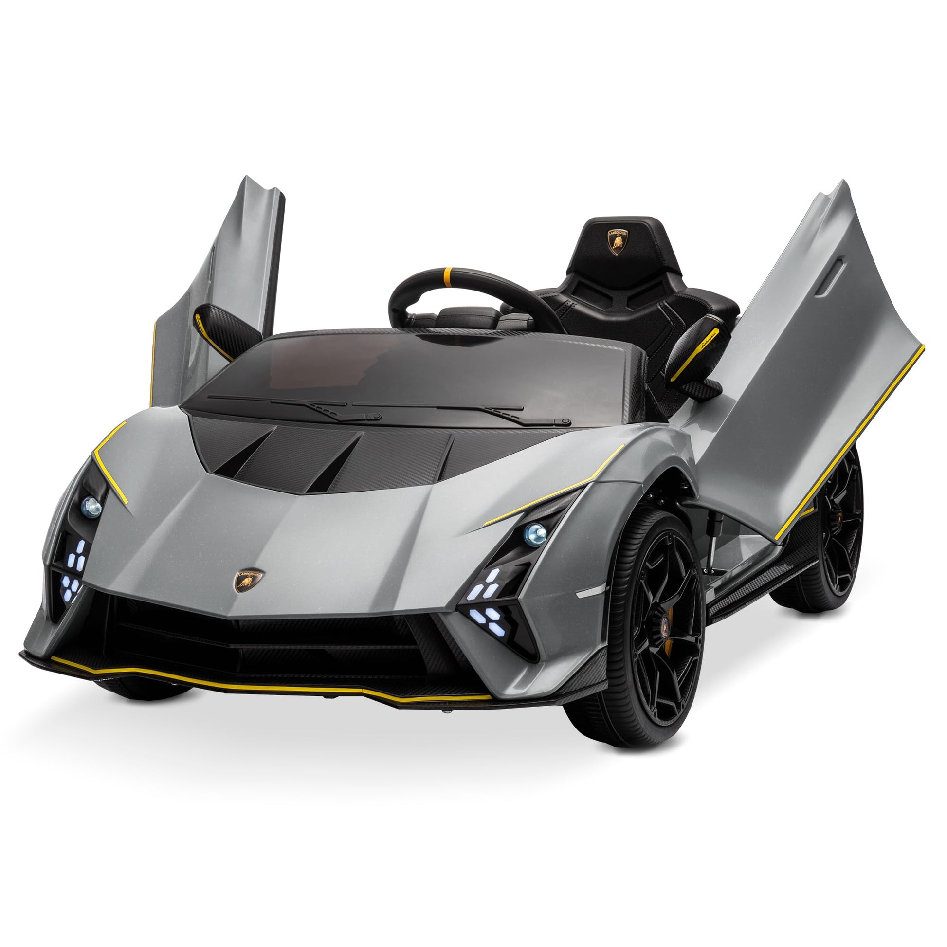 Kidzone 12V Ride On Car, Licensed Lamborghini Autentica Limited Edition Electric Vehicle Toy For Kids & Toddler, Battery Powered Sports Car W/2 Speed, 4 Motors, Parent Control, Spring Suspension -Gray