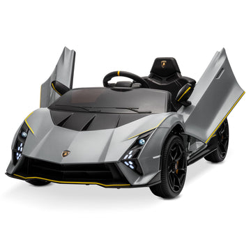 Kidzone 12V Ride On Car, Licensed Lamborghini Autentica Limited Edition Electric Vehicle Toy For Kids & Toddler, Battery Powered Sports Car W/2 Speed, 4 Motors, Parent Control, Spring Suspension -Gray