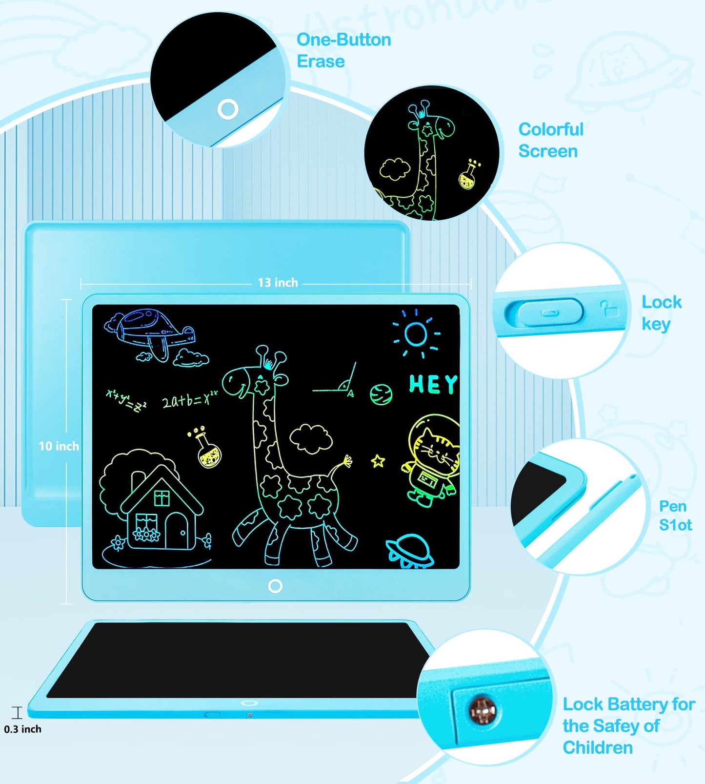 LCD Writing Tablet Doodle Board, 16inch Colorful Drawing Tablet Writing Pad, Kids Travel Essentials, Toddler Toys for 3 4 5 6 7