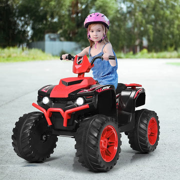 Olakids 12V Kids Ride On Atv, 4 Wheeler Electric Vehicle For Toddlers, Battery Powered Motorized Quad Toy Car For Boys Girls With Led Lights, Music, Horn, High Low Speed, Soft Start (Red)