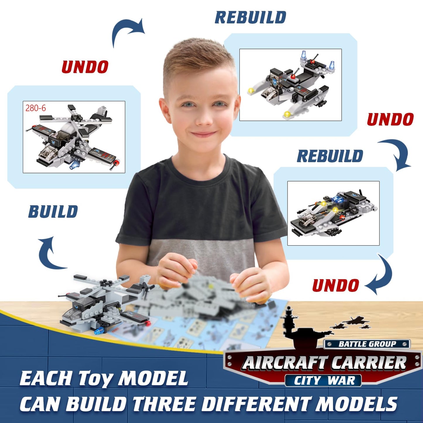 WishaLife 1320 Pieces Aircraft Carrier Building Blocks Set, Military Battleship Model Toy with Army Car, Helicopter & Boat, Mili