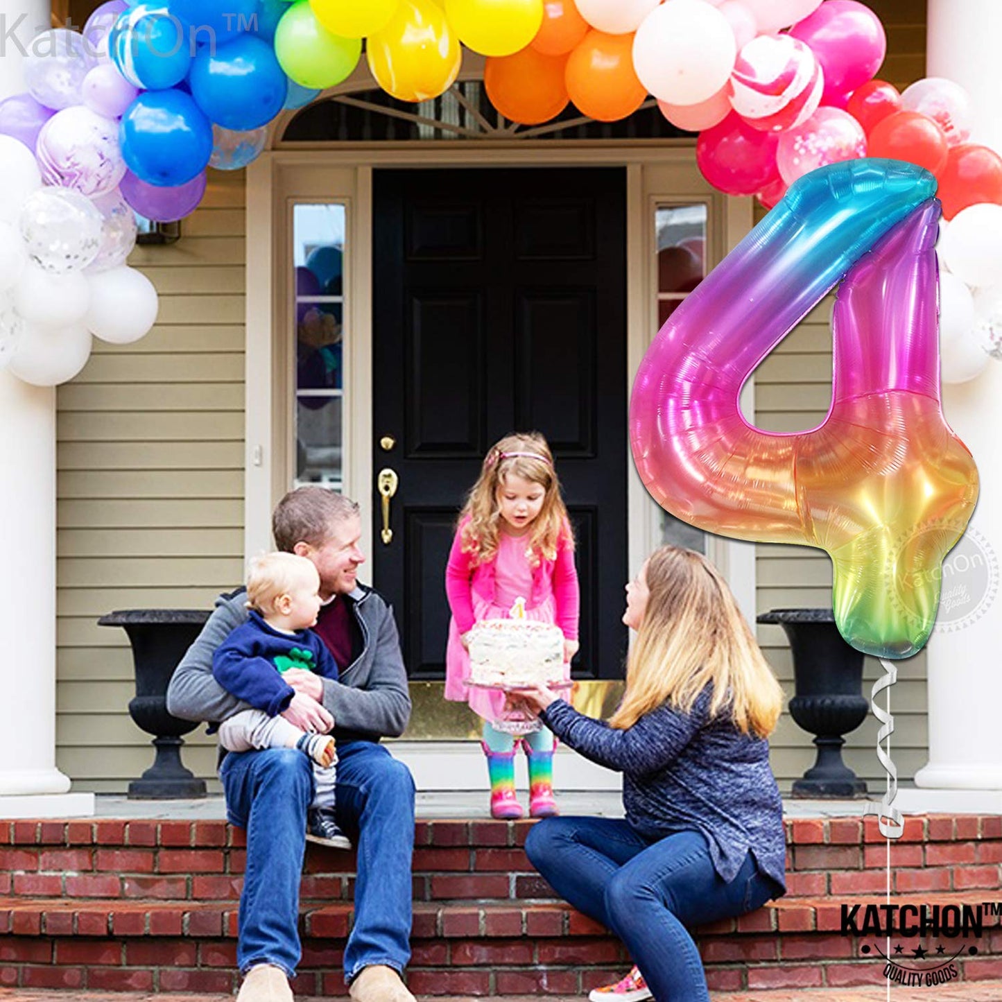 KatchOn, Giant Rainbow 4 Balloon Number - 40 Inch, Four Balloon | Number 4 Balloons for Birthdays | 4 Year Old Balloon for 4th B