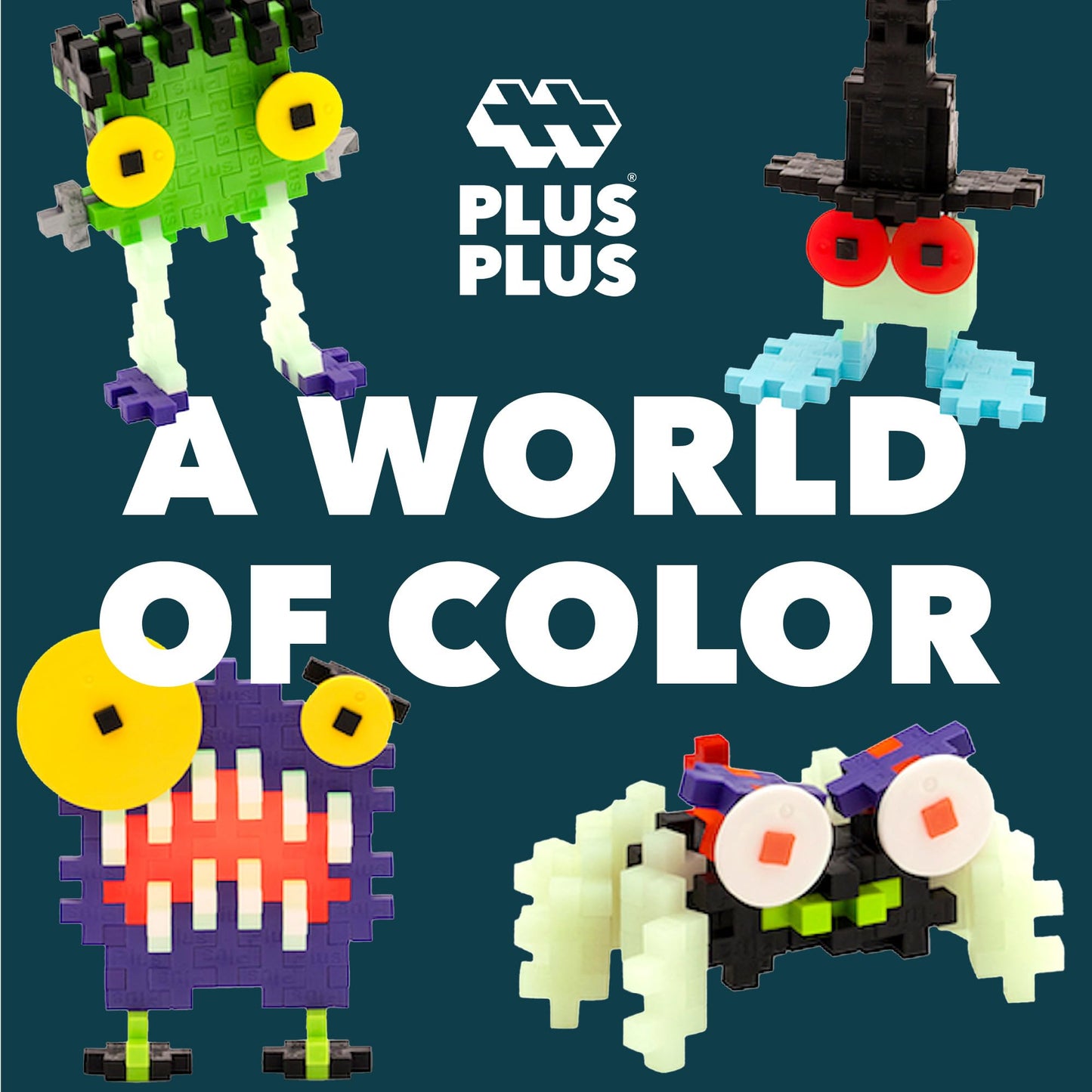 PLUS PLUS Creepy Critter Fun Pack - Halloween 3D Puzzle Set, 160 Glow in The Dark Interlocking Plastic Pieces for Kids