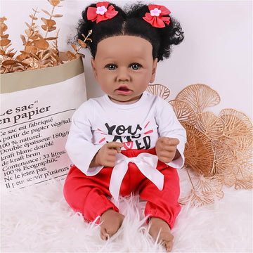 Maihao Lifelike Reborn Baby Dolls Girls Black Reborn Doll Soft Body Realistic African American Newborn Toddler Baby Doll Real Life Open Eyes Baby Dolls Gift Box 22-Inch
