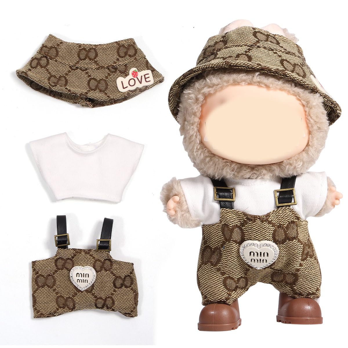 AICase for Labubu Clothes Designer/for Labubu Outfits Clothes Set for 17cm Lububu Doll 3 Piece Set Hat Clothing for LA BUBU  Boys and Girls Stylish Adorable Dolls Clothes Accessories (No Doll)_13
