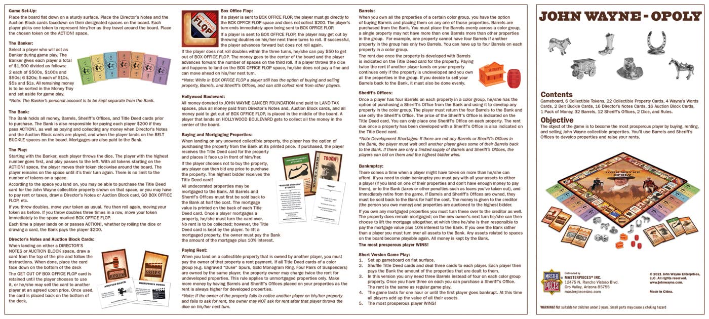MasterPieces Opoly Board Games - John Wayne Opoly - Officially Licensed Board Games for mature-themeds  Kids  & Family