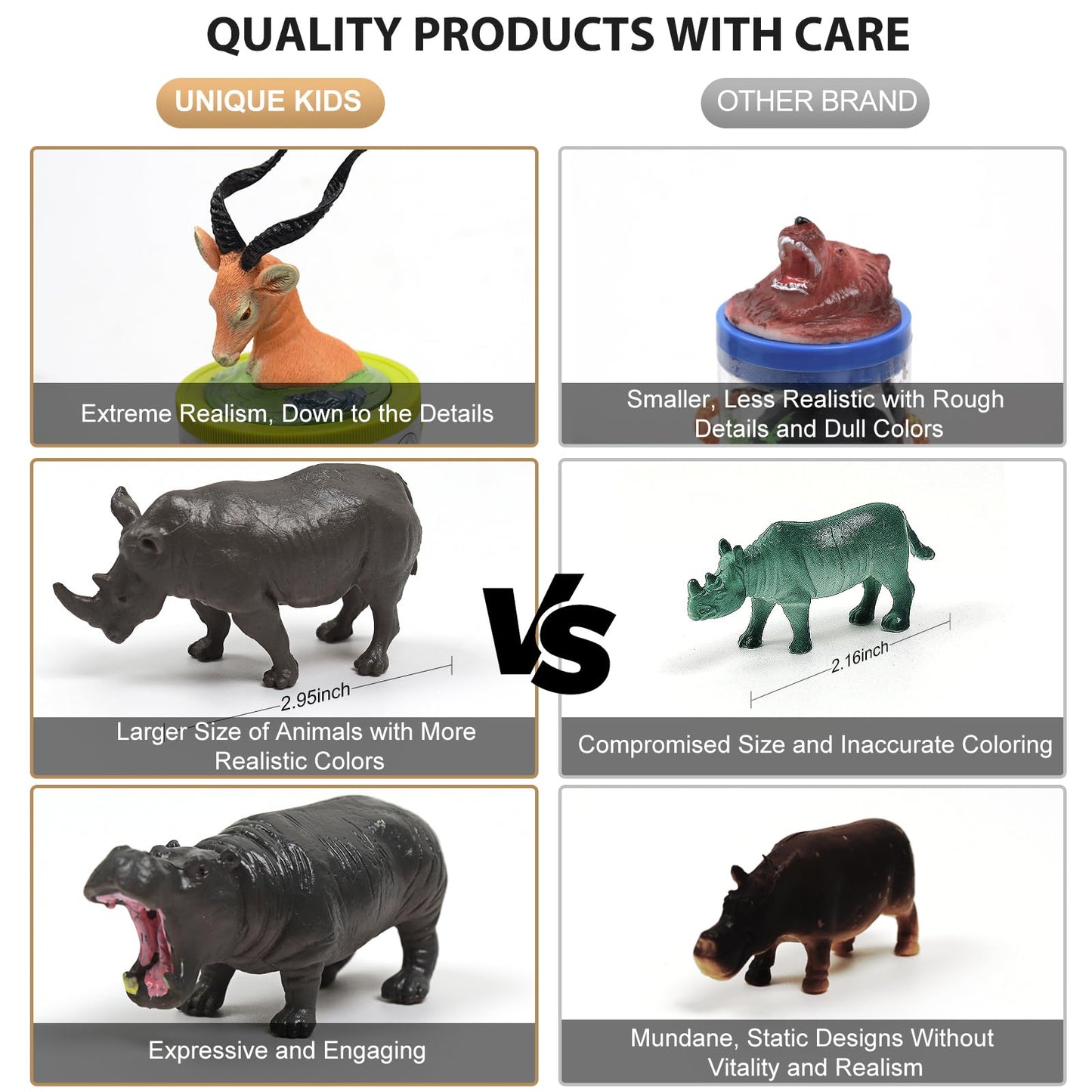 Unique Kids Mini Wild Animals 15-Pcs Figure Set | Realistic Sensory Tube Playset For Toddlers 3-5, Party Favors