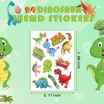 24 Sheets Dinosaur Stickers For Kids Non-Repeating Dinosaur Theme Birthday Party Favors Supplies Teacher Reward Stickers
