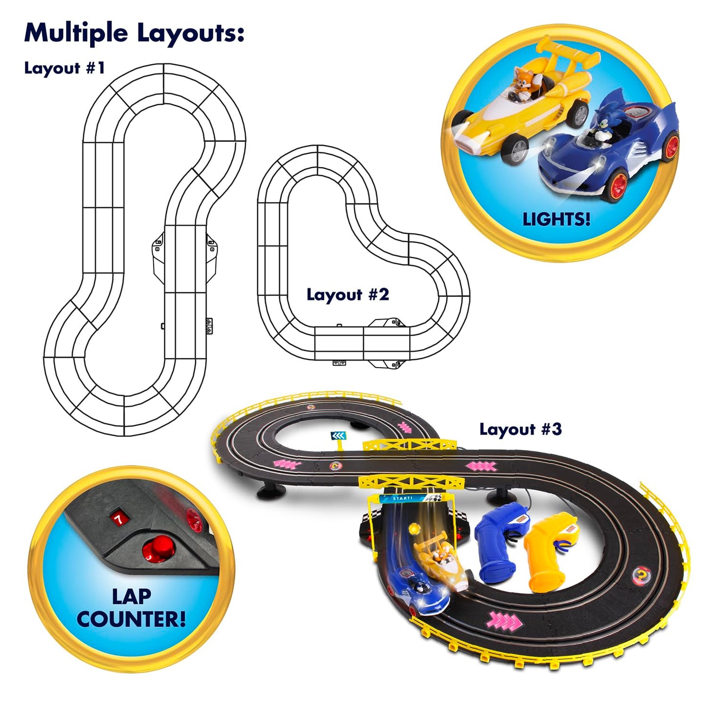 Nkok Sonic & Tails Rc Slot Car Set Race Set Vehicle, Black, Cars Rase On Figure-8 Track, Features A Lap Counter, Perfect Item For Kids, Ages 5 And Up