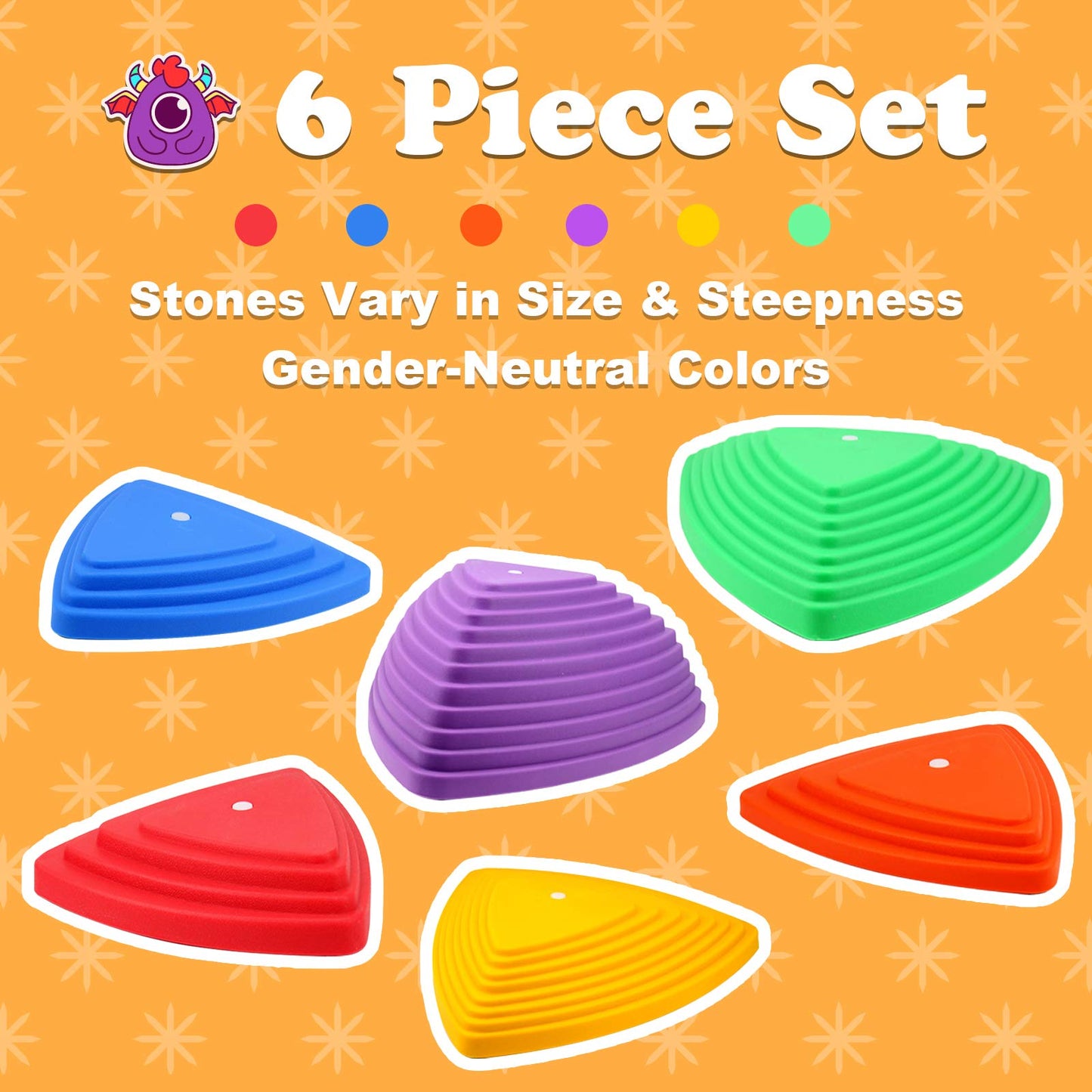 Gentle Monster Stepping Stones For Kids, Set Of 6 Pcs For Balance With Non-Slip Bottom - Exercise Coordination And Stability, Perfect Indoor And Outdoor Play Equipment For Kids, Unique Birthday Gift…