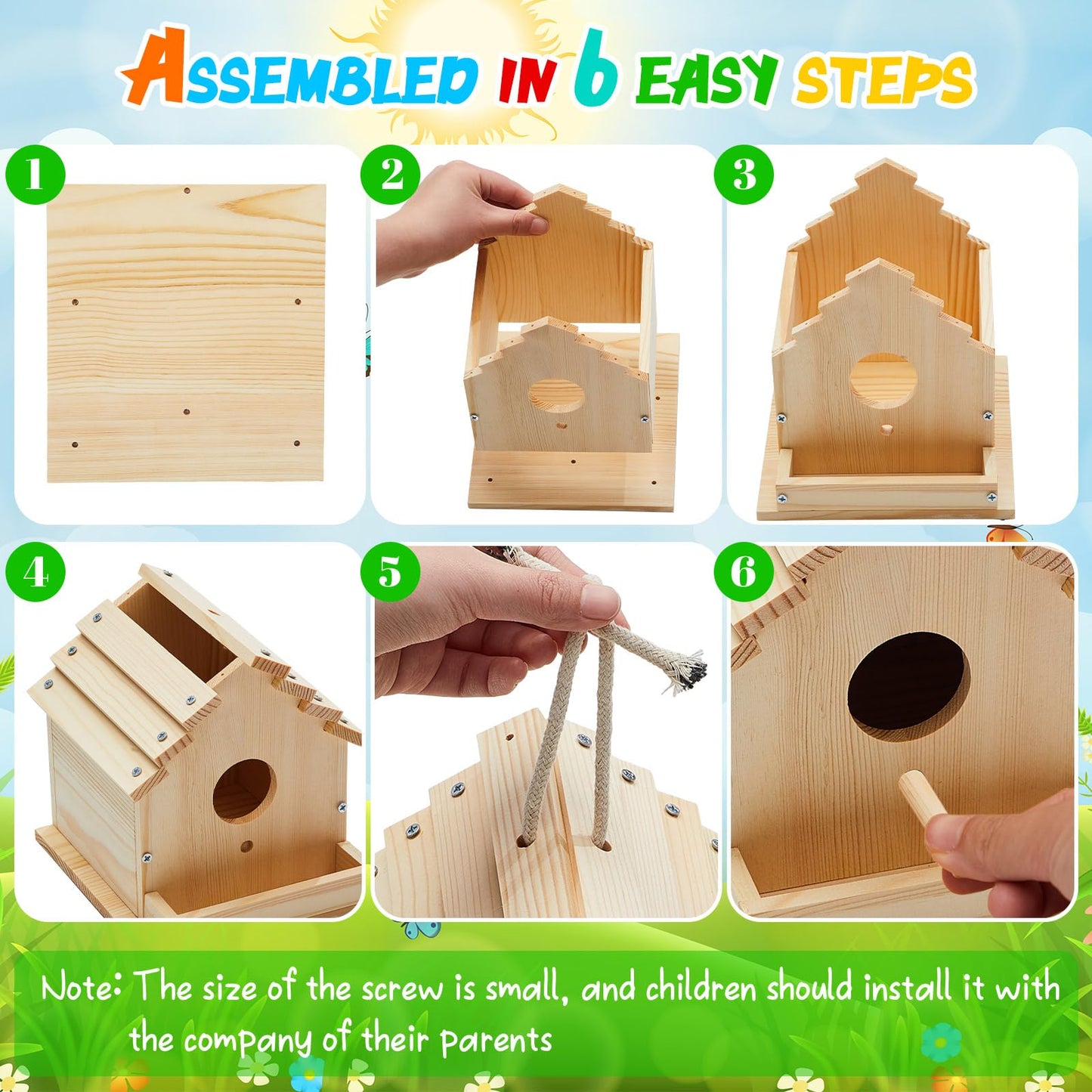 Juexica 4 Set DIY Birdhouse Kit Unfinished Bird House Painting Crafts for Kids with Paints and Paintbrushes Welcome Spring Gifts