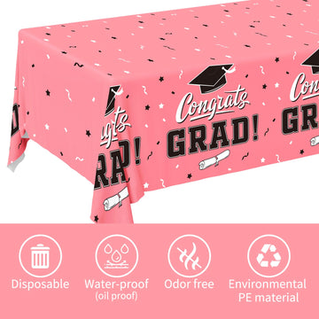 Gatherfun Graduation Tablecloths Graduation Party 2024 Table Decorations Waterproof Plastic Rectangular Disposable Table Cover F