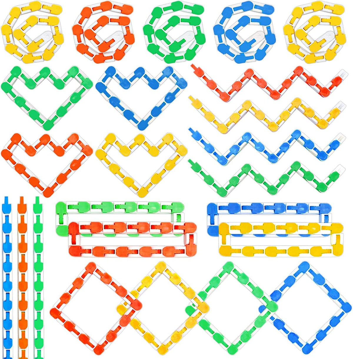 PULSBERY Toys 24 Links Wacky Tracks Fidget Toy Snap and Click Fidget Toys Snake Puzzles Fidget Link Toys (Kids Building Block To