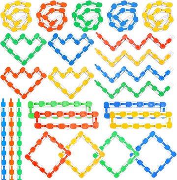 PULSBERY Toys 24 Links Wacky Tracks Fidget Toy Snap and Click Fidget Toys Snake Puzzles Fidget Link Toys (Kids Building Block To