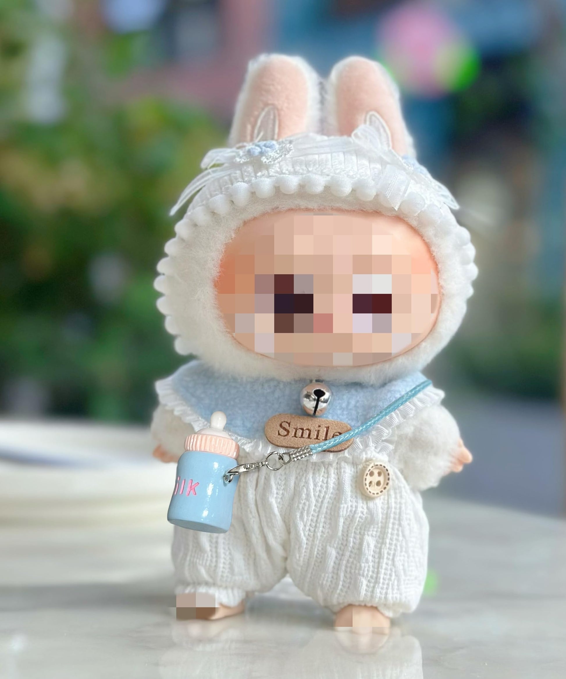 Doll Outfit for Labubu Clothes 4Pcs Cute Dolls Clothes Outfit Accessories with Headbands Bibs Jumpsuits Bottle(Color 1)