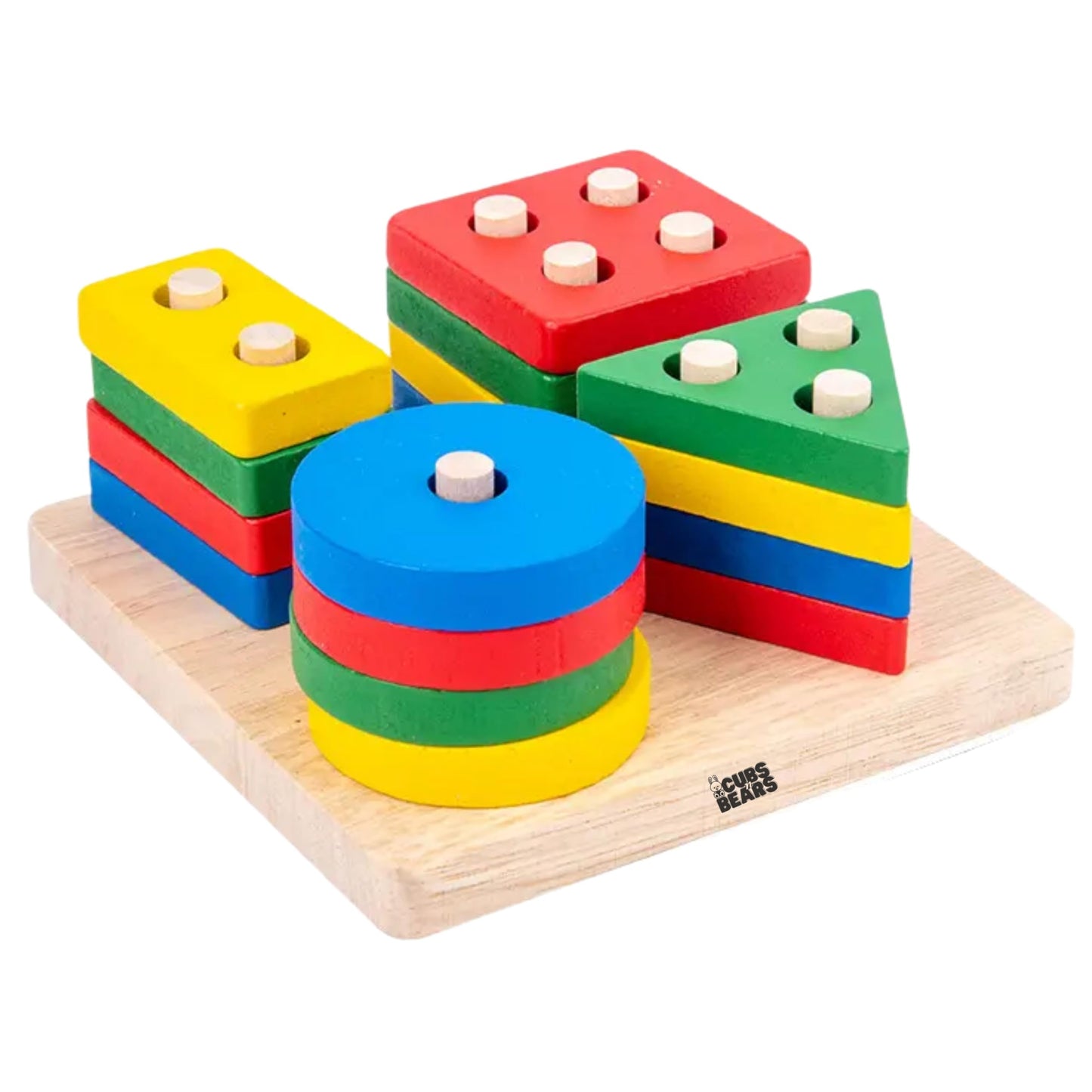 Cubs N Bears Baby Wooden Geometric Shape Puzzle Set | Montessori Educational Toy For Toddlers | Fine Motor Skill Development For