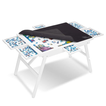 Jumbl 1500-Piece Puzzle Table W/Cover | 27” X 35” Jigsaw Puzzle Board W/Legs 6 Removable Storage & Sorting Drawers | Smooth Plateau Fiberboard Work Surface & Reinforced Hardwood | For Games & Puzzles