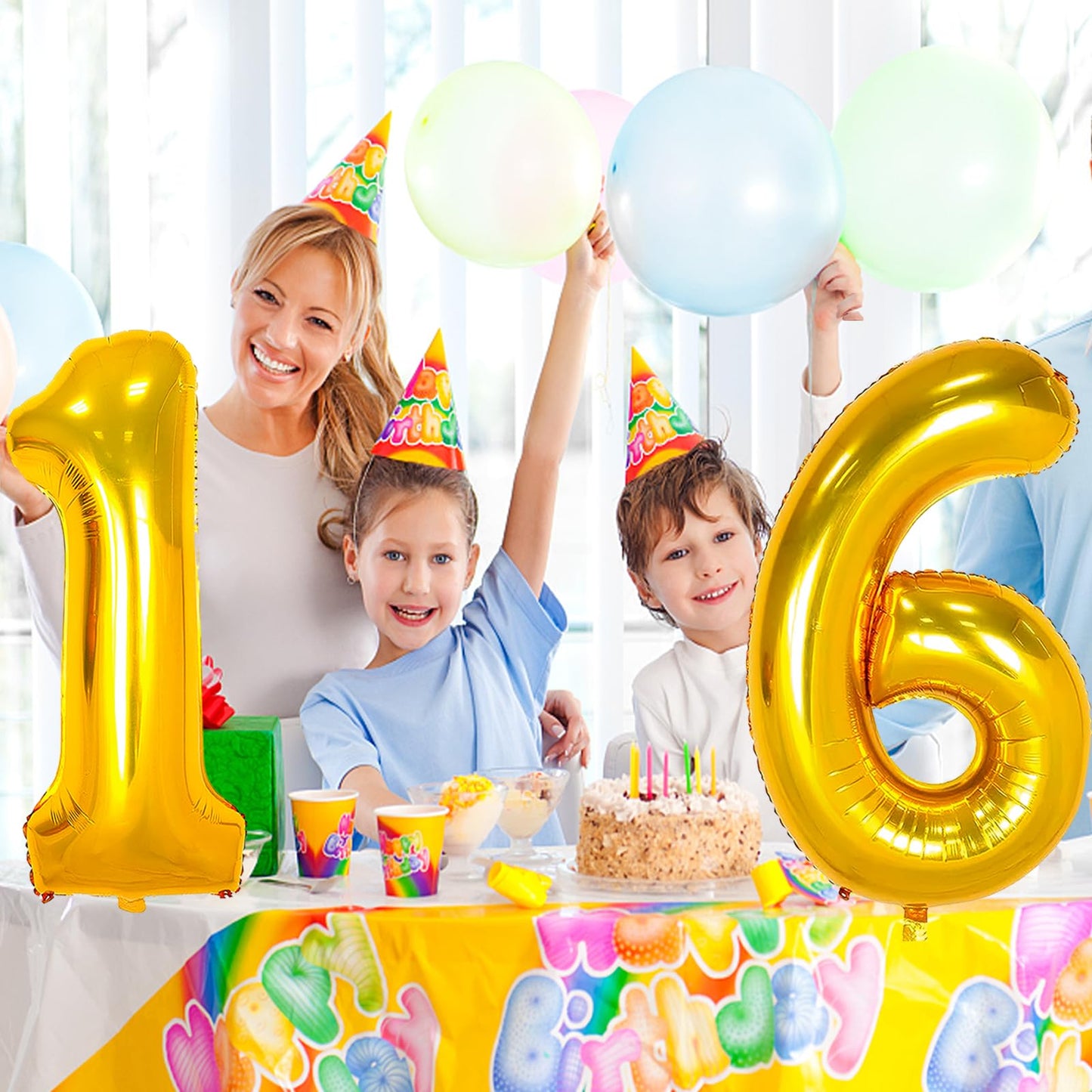 Large Gold 16 Balloon Number, 42 Inch 16Th Birthday Decorations, Foil Mylar Big Helium Numbers Balloons For Birthday Anniversary