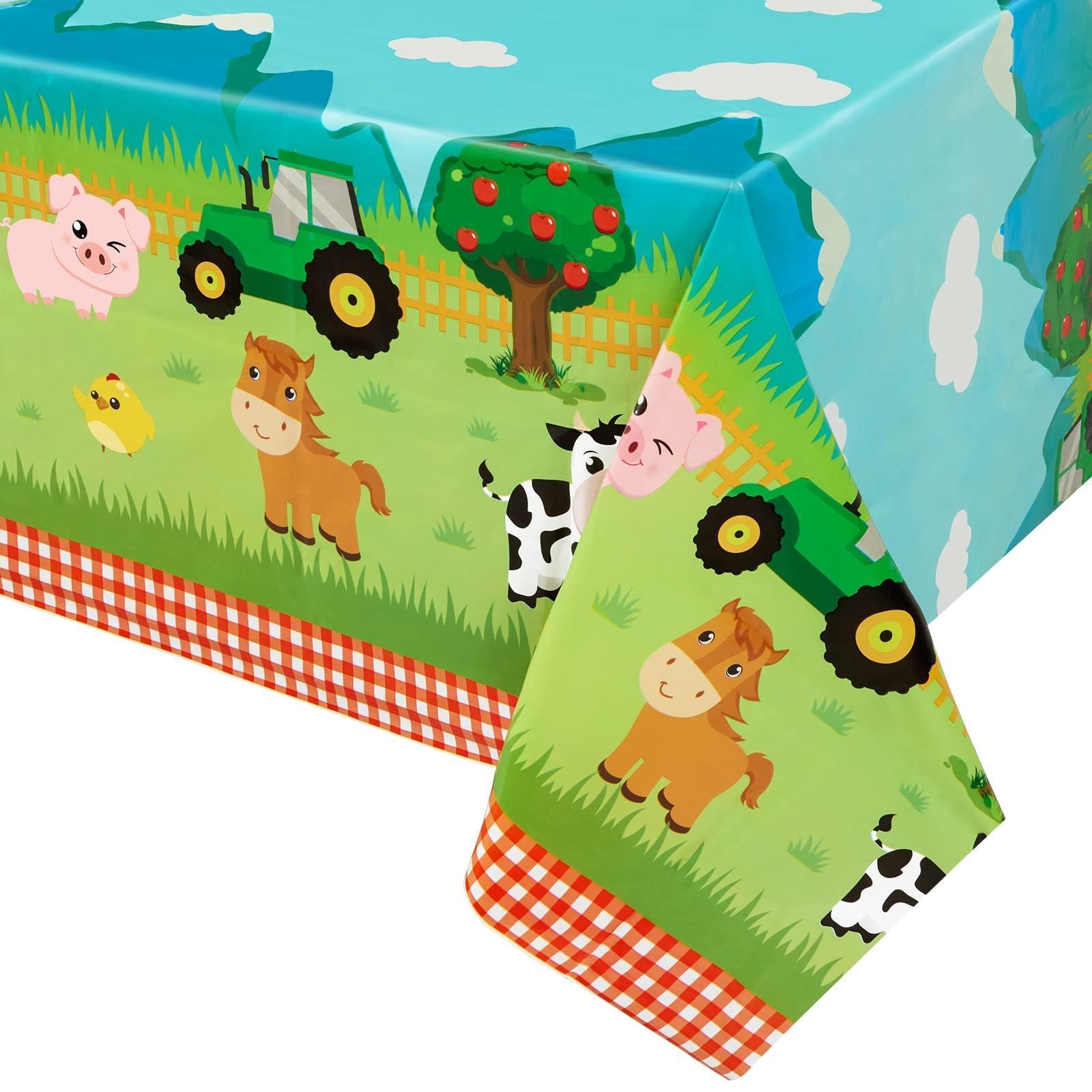 WERNNSAI Farm Animal Party Tablecloth - 1 PC 54 x 108 Farm Birthday Party Decorations Disposable Farm Table Cover Farmhouse Anim