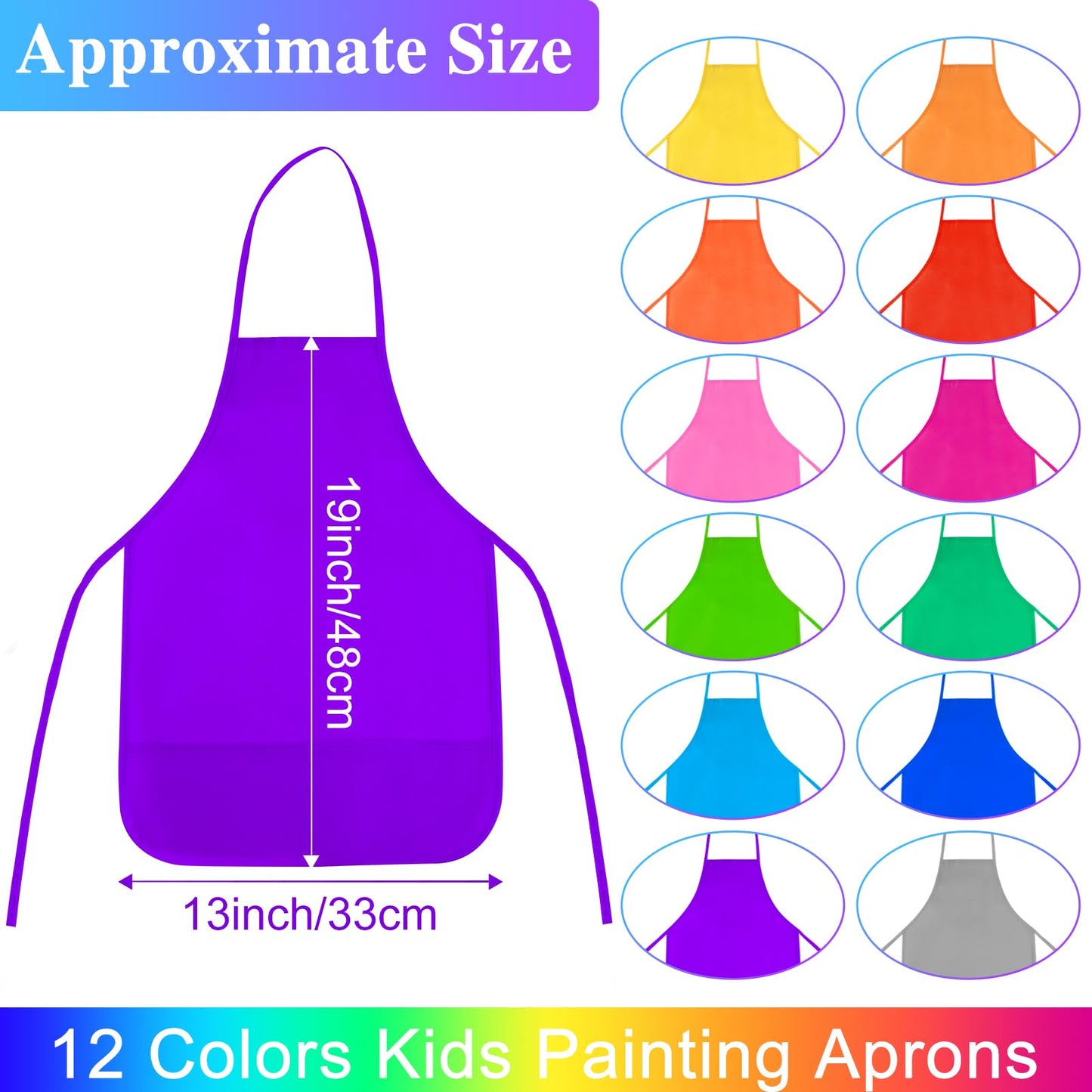 BOUBONI Kids Painting Aprons 12 Pieces 12 Colors Kids Art Aprons with 2 Roomy Pockets Kids Aprons for Art Painting Activity Kitc