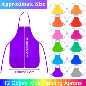 BOUBONI Kids Painting Aprons 12 Pieces 12 Colors Kids Art Aprons with 2 Roomy Pockets Kids Aprons for Art Painting Activity Kitc