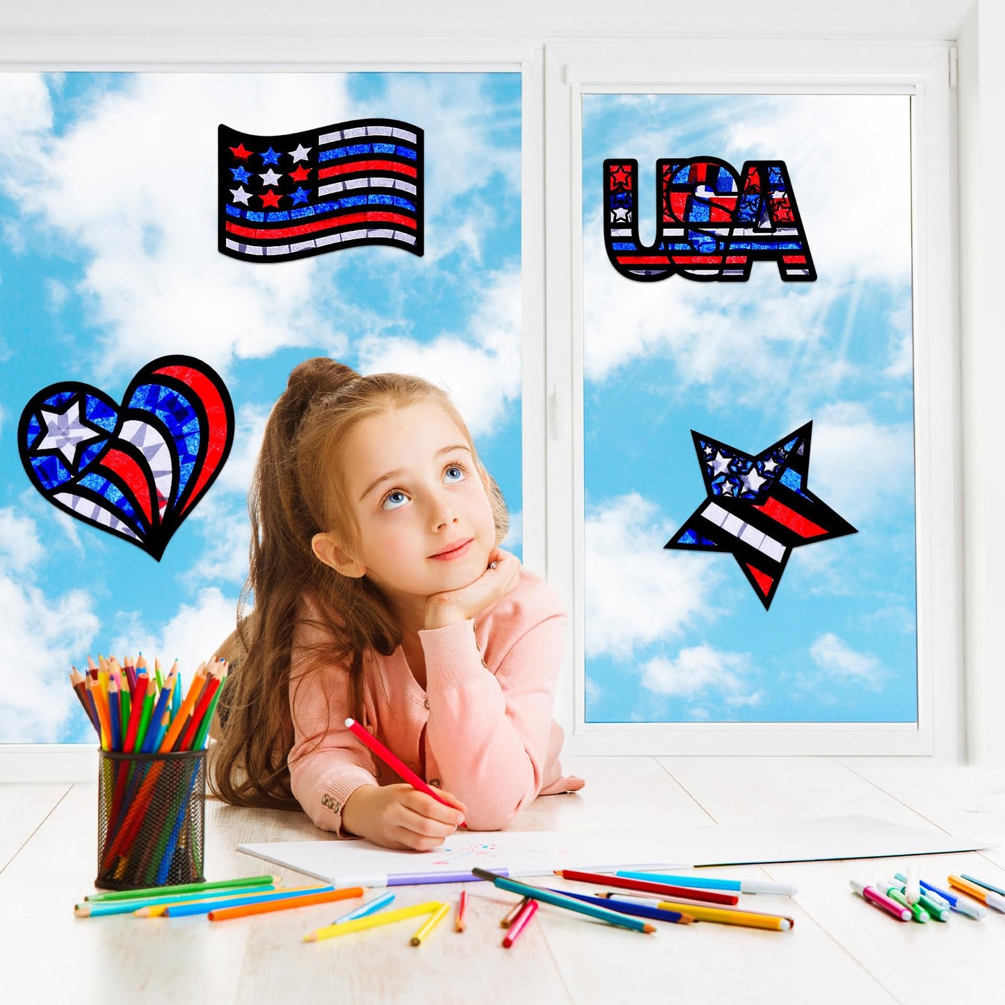 Yeaqee 24 Pack DIY Suncatcher Paper Crafts Stained Glass Effect Paper Suncatchers, 700 Tissue Papers, Window Art Arts and Crafts