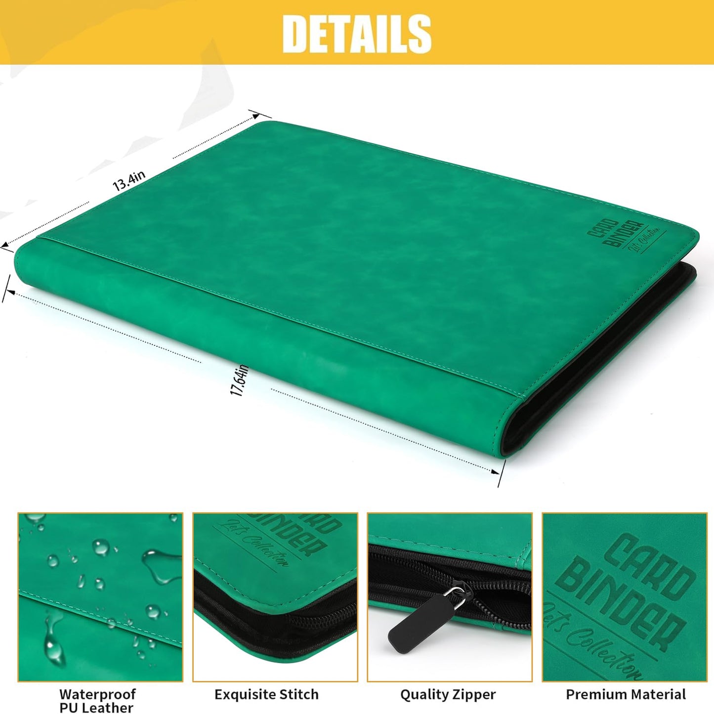 Arkeiliy enhanced Ringless Trading Card Binder - 1024 Capacity  16 Side-Loading Pockets per Page  Archival Quality Protection & Anti-Slip Spine for TCG  MTG  Sports Cards (Emerald)