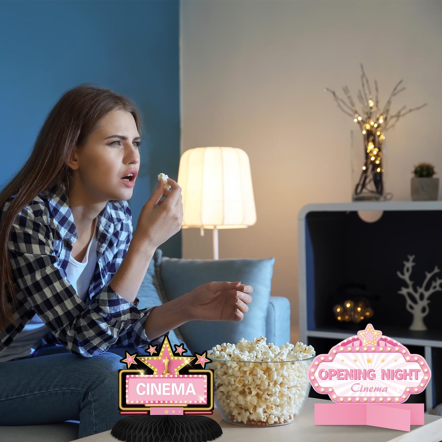 Chinco 12 Pcs Movie Honeycomb Centerpiece Movie Night Party Decoration Microphone Ticket Star Video Paper Centerpiece Sign Movie