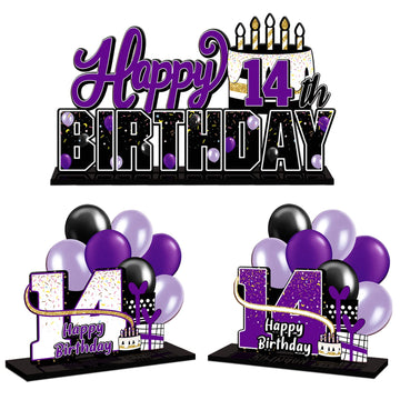 Lingteer Happy 14Th Birthday Purple Acrylic Table Topper Centerpieces Set - Cheers To Fourteen Years Old Birthday 14Th Bday Party Gift Decorations.