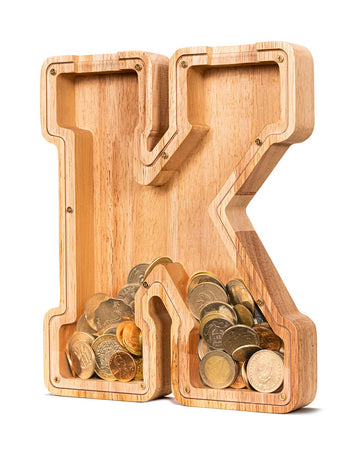 Summidate Wooden Letter Piggy Bank| Piggy Bank For Boys Girls Toddler| Alphabet K Money Bank| Coin Bank Birthday Gift For Kids|2024 Graduation Money Box (K)