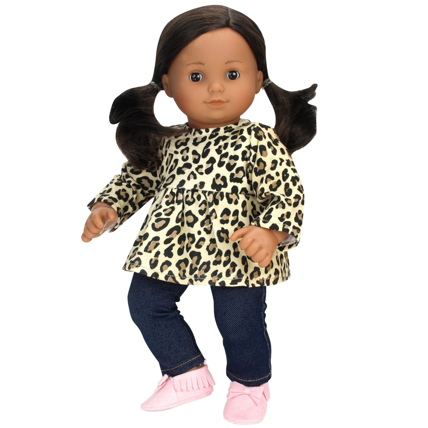 Sophia'S 2 Piece Cheetah Print Tunic And Denim Jeggings 2 Piece Outfit Set For 15'' Dolls, Tan