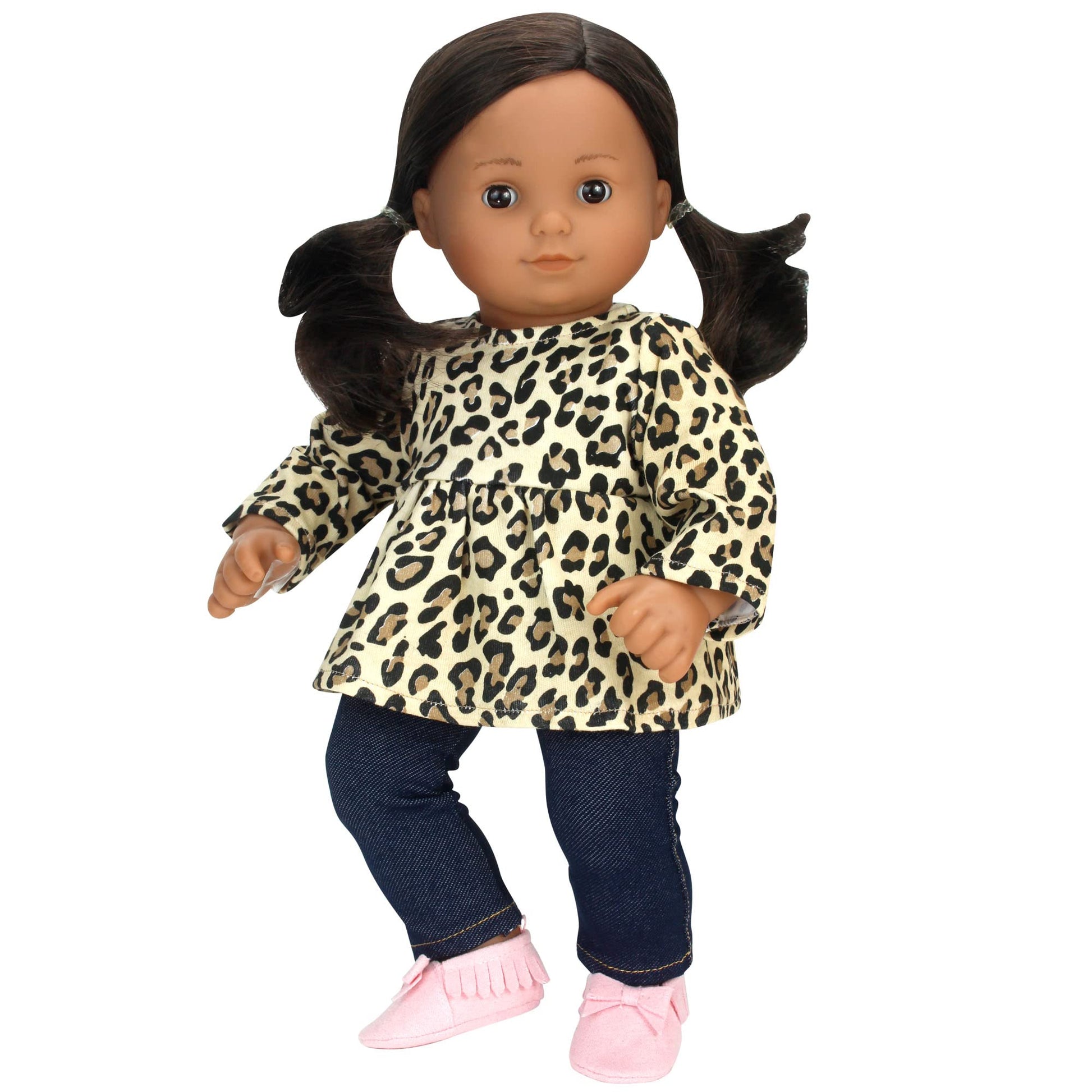 Sophia'S 2 Piece Cheetah Print Tunic And Denim Jeggings 2 Piece Outfit Set For 15'' Dolls, Tan