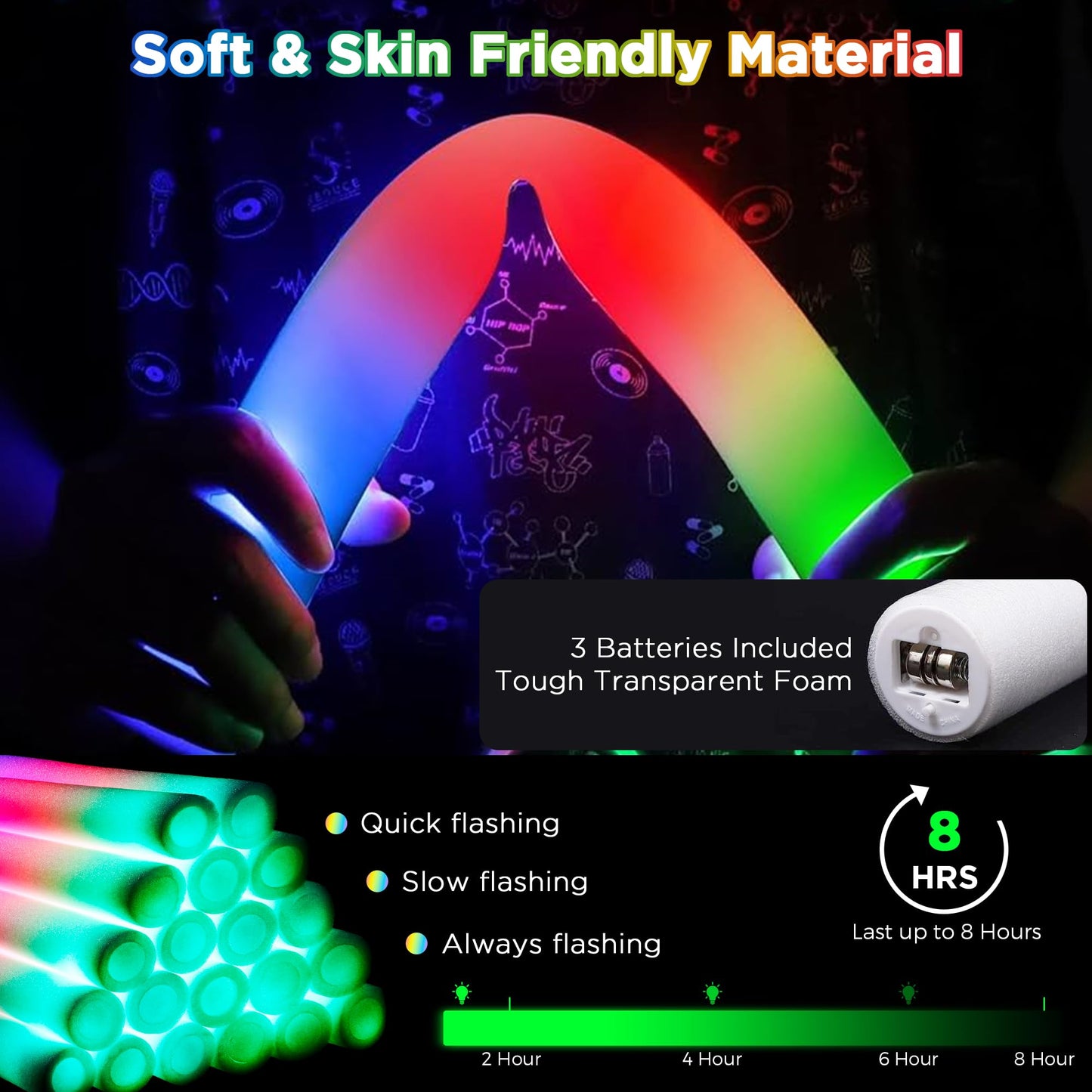 Glow Party Supplies, 138Pcs Glow In The Dark Party Supplies, 10Pcs Foam Glow Sticks,50Pcs Glow Sticks,10Pcs Led Glasses,10Pcs Led Bunny Ear Headband,20Pcs Led Ring,18Pcs Pop Tubes,20 Led Bracelet