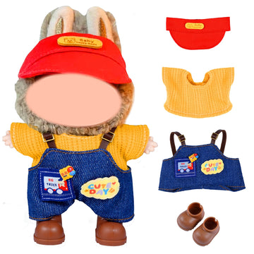 Doll Clothes Set and Accessories (No Doll)  2025 Stylish Exquisite Adorable Designed Clothes Outfit for 15cm/17cm with Red Hat & Overalls & Brown Shoes