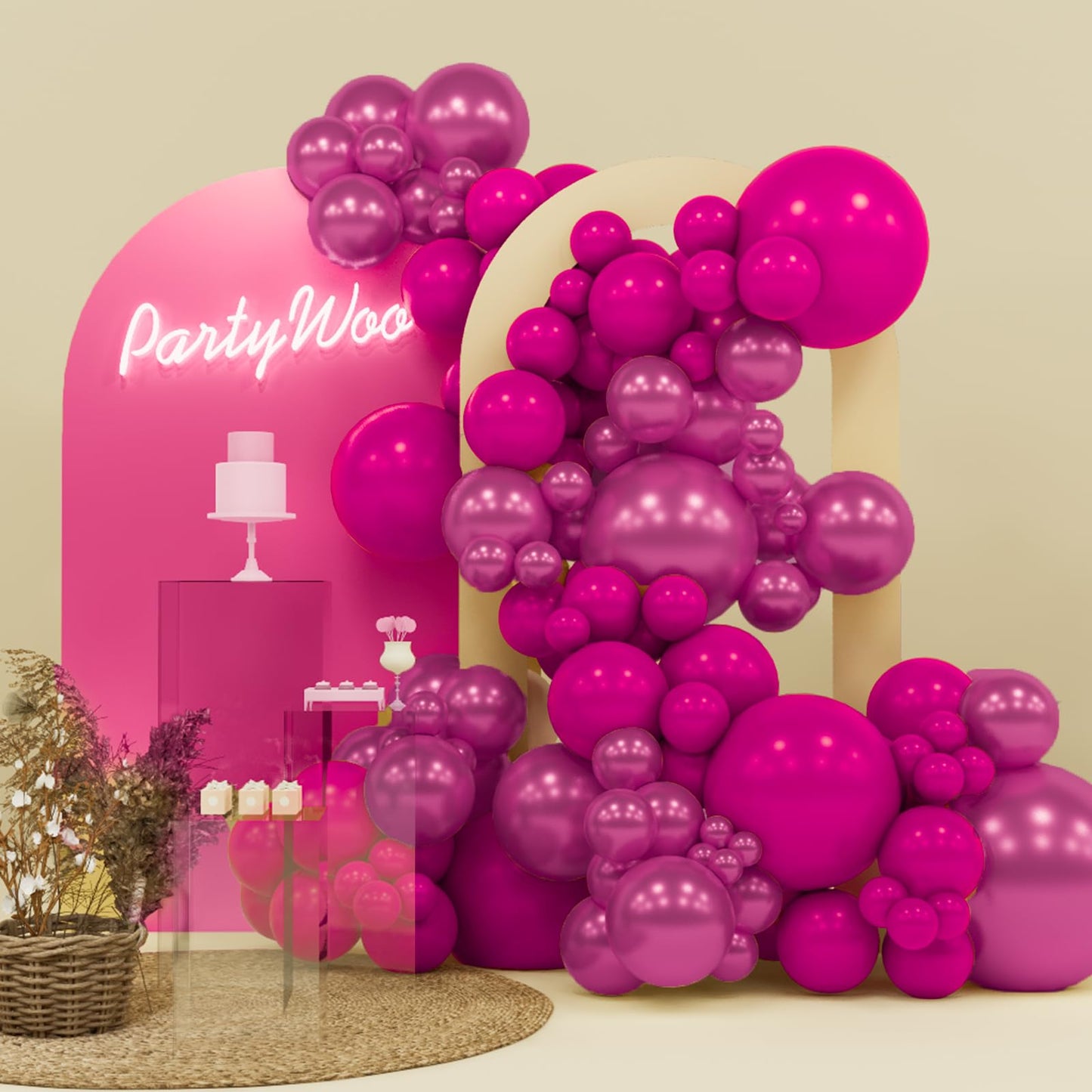 PartyWoo Magenta Balloons - 140 pcs Rubber Balloons in 5-18 Inch Sizes for Party Decorations, Multi-1901