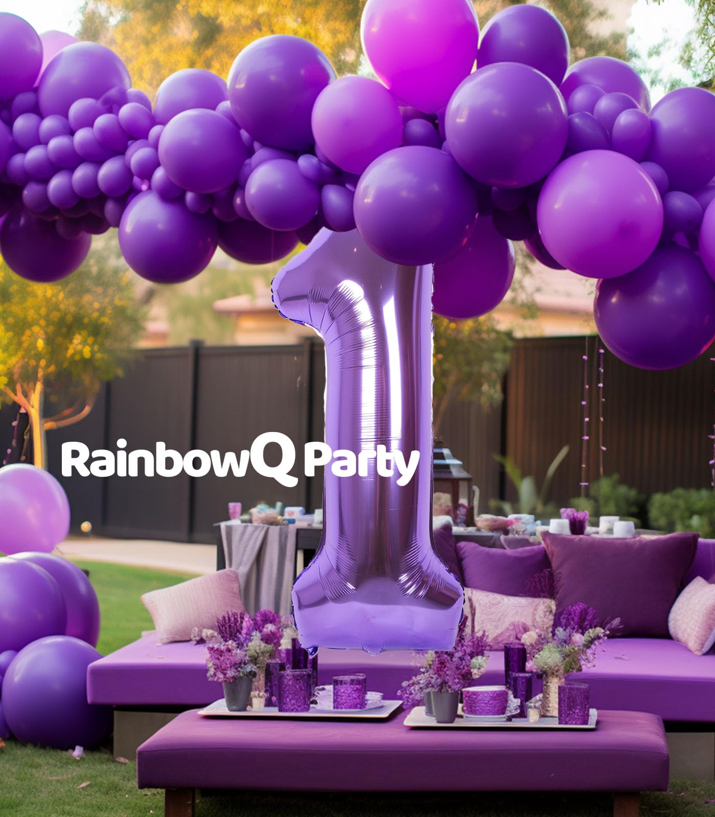 Rainbowq Party 1 Balloon Number 40 Inch For Boy Or Girl Big Purple 0-9 Foil Mylar Large 1St Number Balloon Happy First Birthday