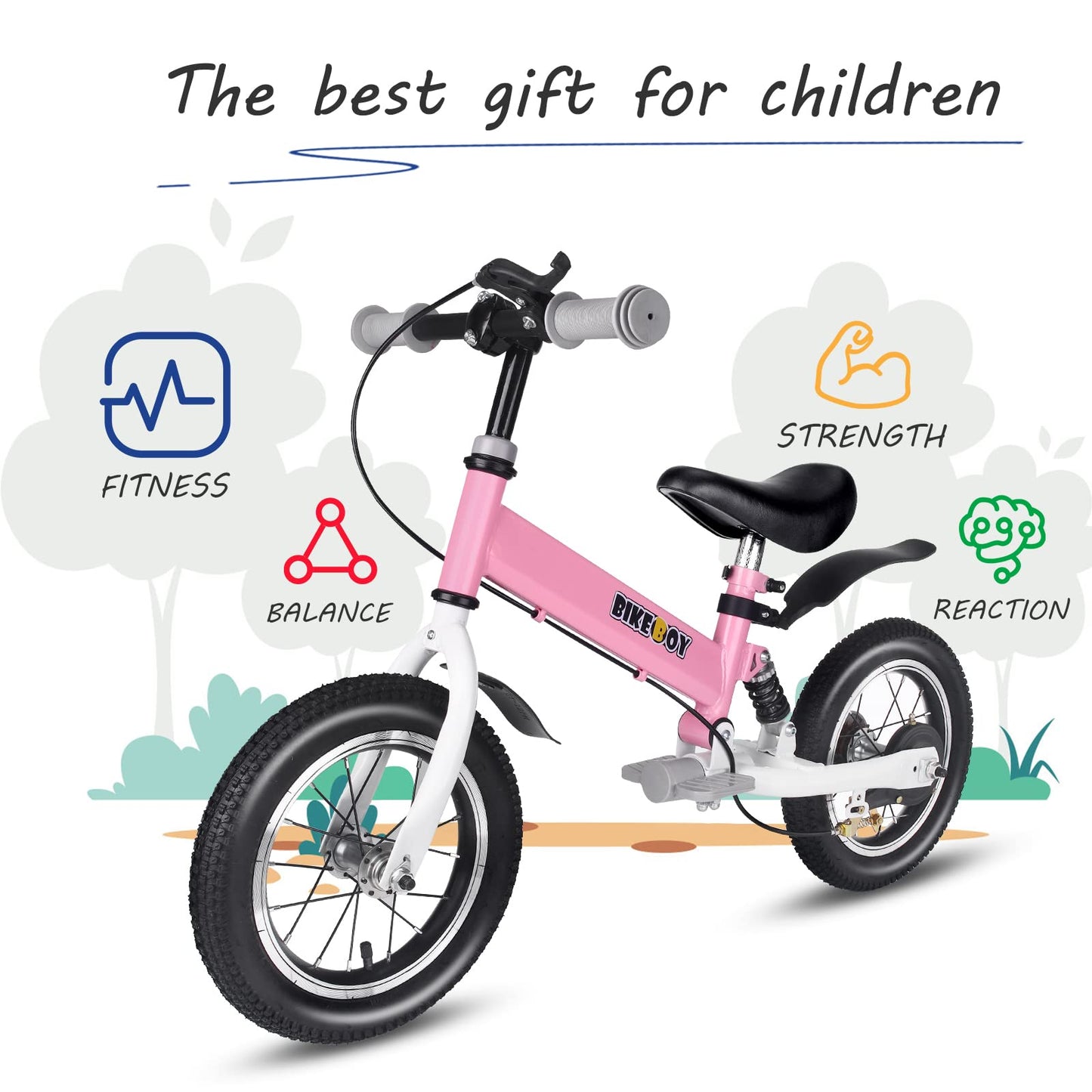 bikeboy Balance Bike 3 in 1,The Dual Use of a Kids Balance Bike and Kids Bike,12 14 Inches for 2-6 Years Old,with Shock Absorber