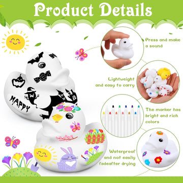2 Inch White Blank Rubber Ducks In Bulk Diy Ducks Birthday Party Decorations With Pens Of 12 Colors Float Squeak Funny For Pool