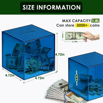 Piggy Bank For Adults Must Break To Open, Vcertcpl Acrylic Clear Piggy Bank Money Saving Box For Cash Saving, Unopenable Adults Piggy Bank For Real Money Bank Coin Bank Change Jar