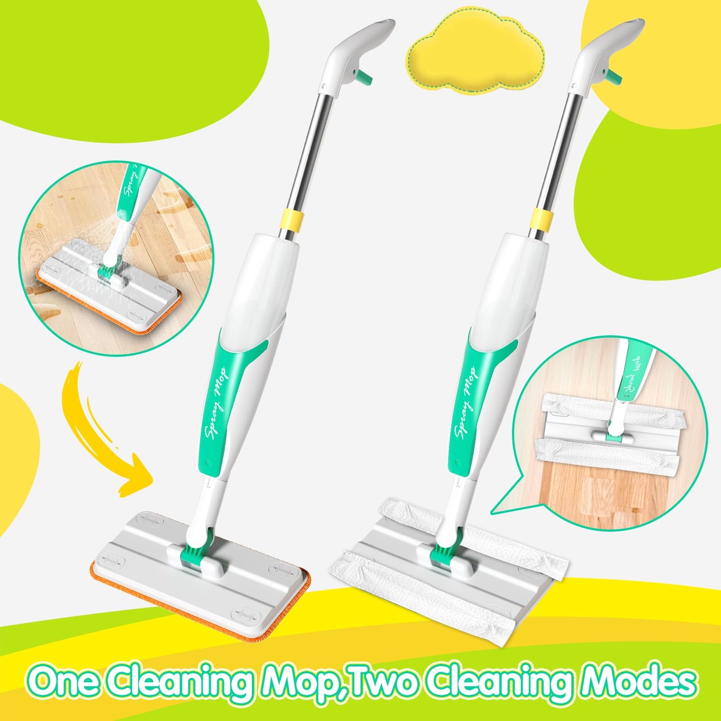 EP EXERCISE N PLAY Kids Spray Mop Toy - Toddler-Size Cleaning Set - Plastic - White Green Yellow for Ages 3-5 Years Old
