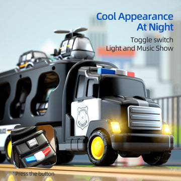 Beby Buty 5 in 1 Police Truck & Car Toys for Toddlers 3-5, Light & Sound, Birthday Gift for Boys 3-6 Years, Durable Plastic