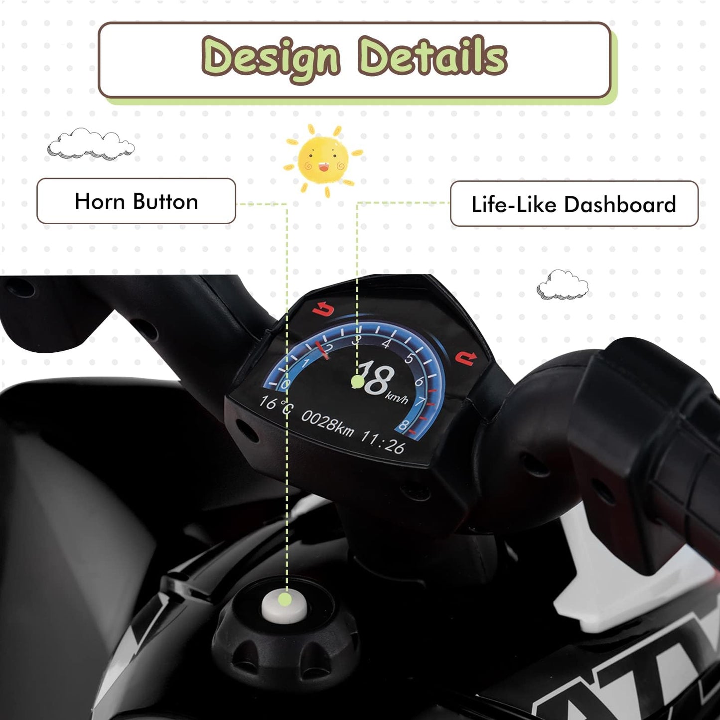 Olakids Kids Ride On Atv, 6V Electric Vehicle For Toddlers, 4 Wheeler Battery Powered Motorized Quad Toy Car For Boys Girls With Led Lights, Horn (Black)