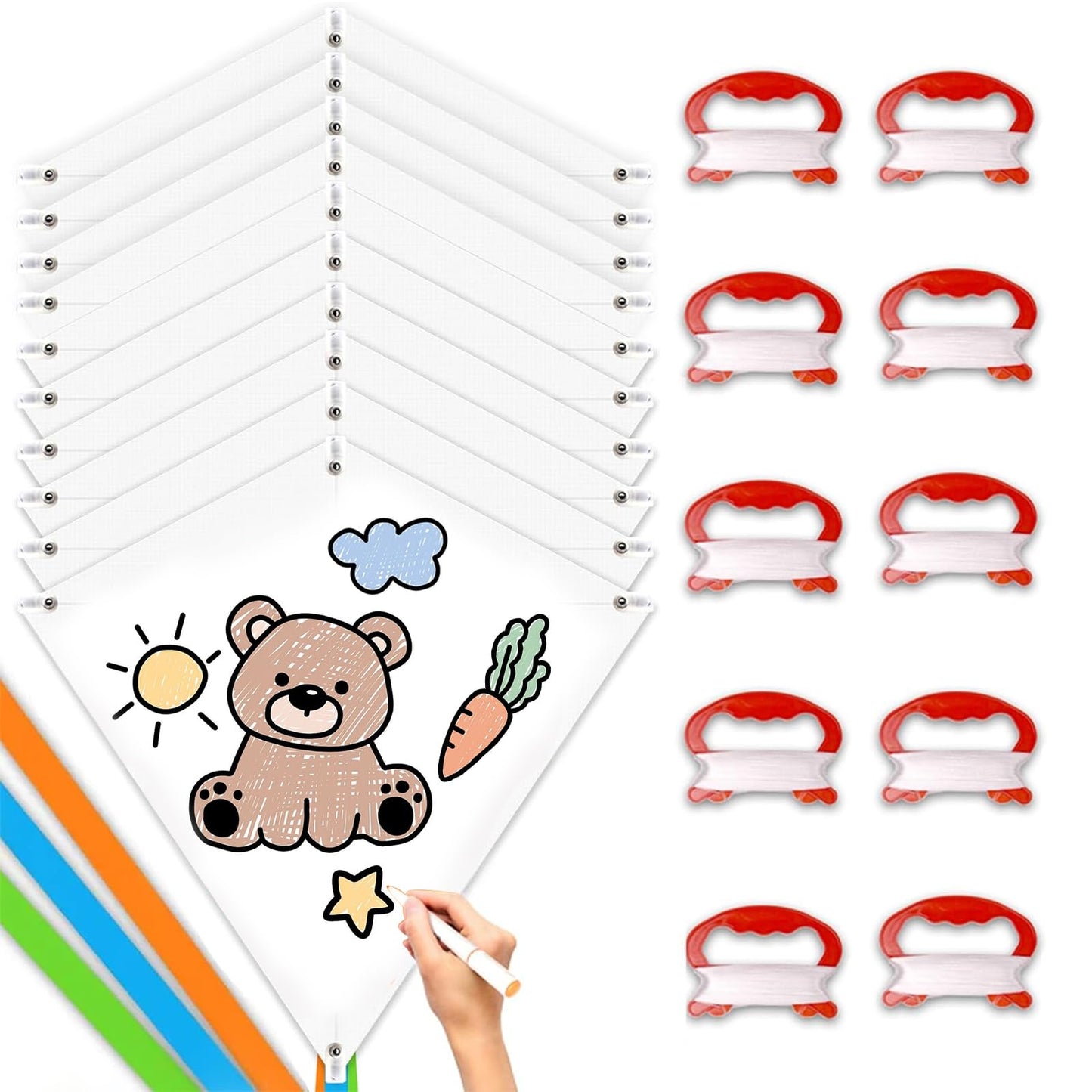 Kite Kits for Kids, Kite Decorating for Party, White Diamond Style for Students, Design Your Own Making Kits (10 Pack)
