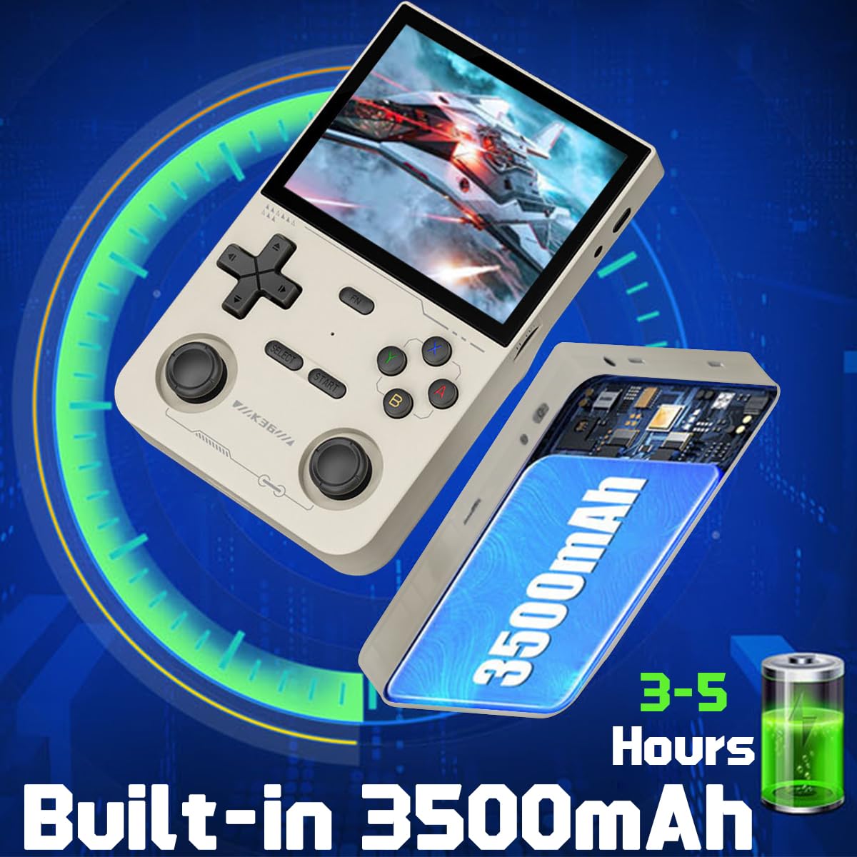 Fingerevo K36 Handheld Game Console 3.5-In 640 * 480 Ips Oca Screen 3500Mah Rk3326 Opensource System Gray