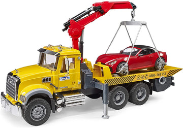 Bruder - Mack Granite Tow Truck with Bruder Roadster (02829) - For Ages (4) and Up - Compatible with bworld Figures