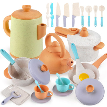 Pretend Play Kitchen Accessories Toys, Pots And Pans Utensils Playset For Kids, Cooking Play Set Gift For Toddlers Boys And Girl