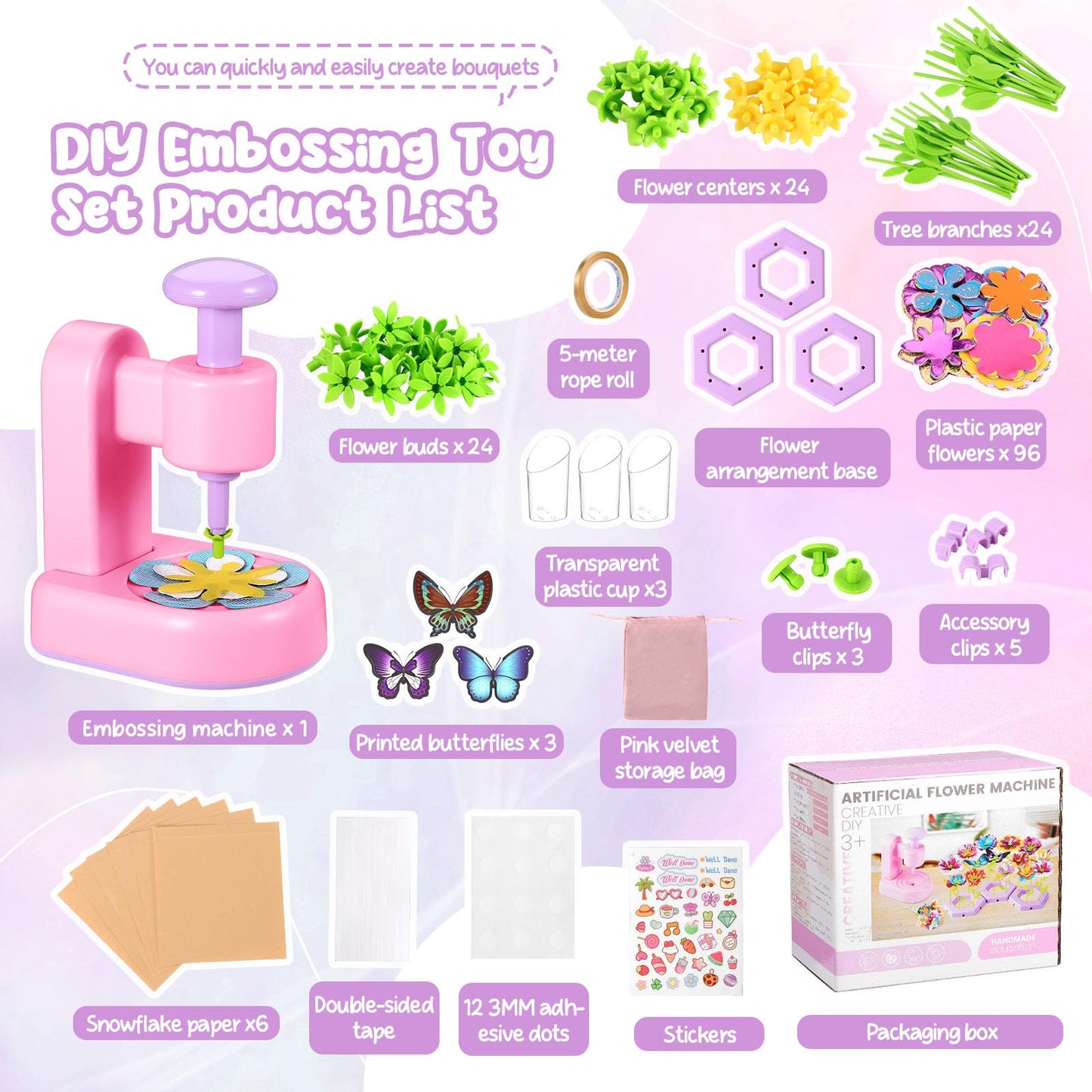 DIY Flower Craft Kit, Fabric Flower Bouquets Toys, DIY Craft Kits Toys Flowers Making Kit for Kids, Creative Christmas Birthday