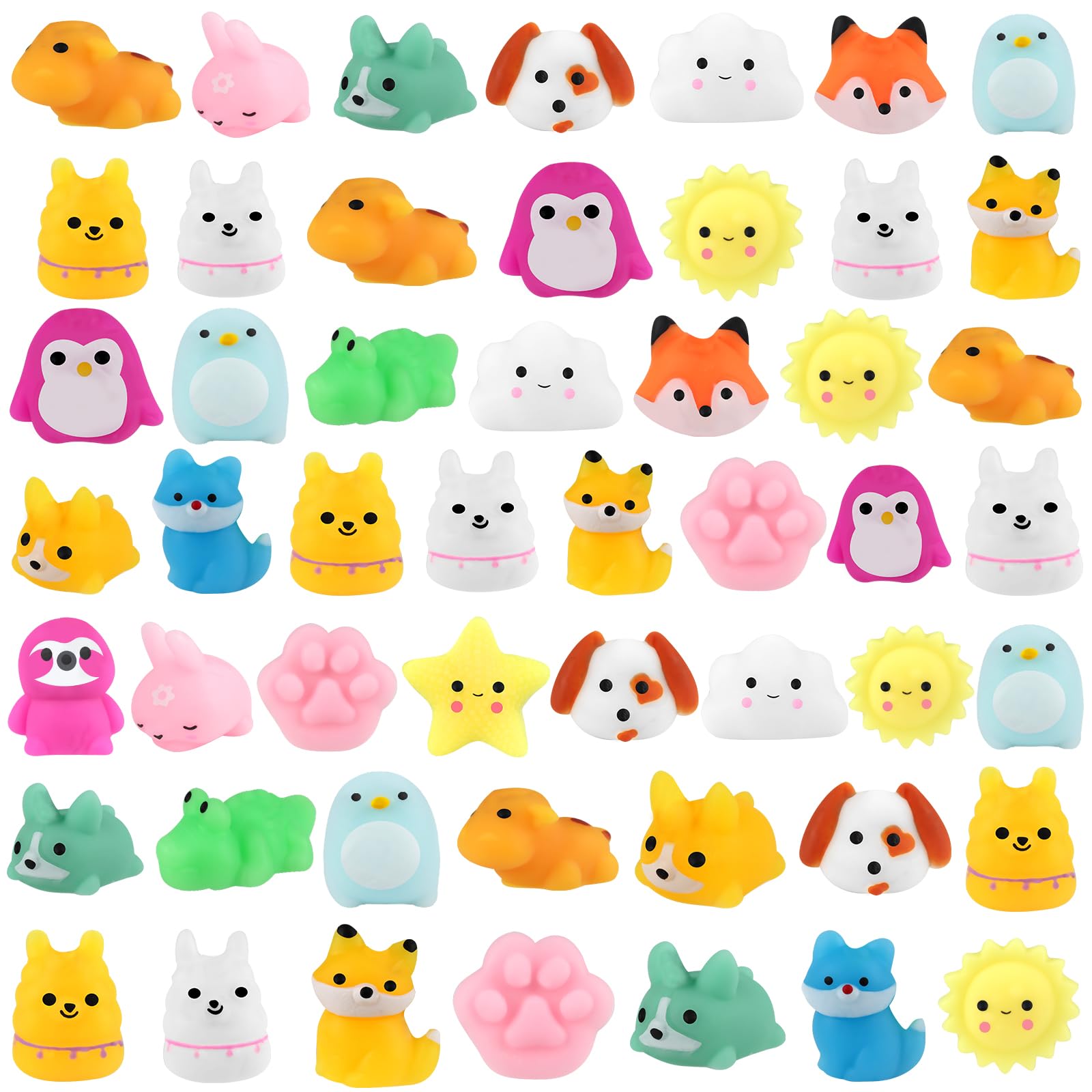 Outee 50 Pcs Mochi Toys Party Favors For Kids Kawaii Animal Toys Bulk Mochi Animals Toys For Animals Cat Fidget Toys With Gift Box Cute Stuff Goodie Bags Stress Toys